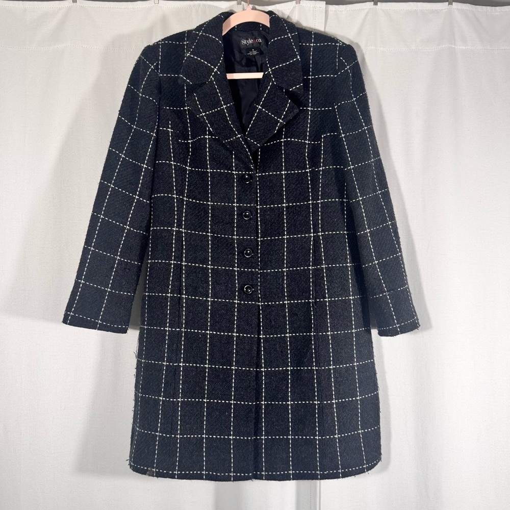 Style & Co Windowpane Plaid Wool Blend Coat
